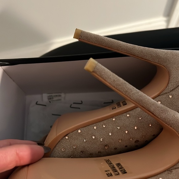 NWT Glamur Light Nude Suede Rhinestone Over-the-Knee Stiletto Boots - Picture 8 of 8